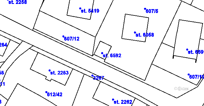 Parcela st. 6592 v KÚ Cheb, Katastrální mapa
