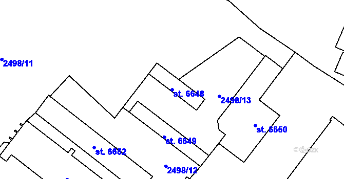 Parcela st. 6648 v KÚ Cheb, Katastrální mapa