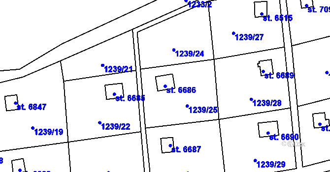 Parcela st. 6686 v KÚ Cheb, Katastrální mapa