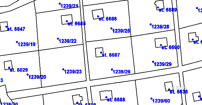 Parcela st. 6687 v KÚ Cheb, Katastrální mapa
