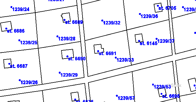 Parcela st. 6691 v KÚ Cheb, Katastrální mapa