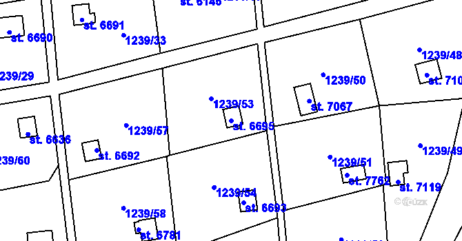 Parcela st. 6695 v KÚ Cheb, Katastrální mapa
