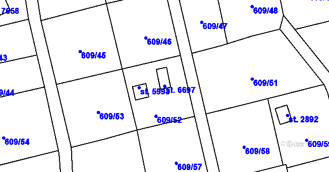 Parcela st. 6697 v KÚ Cheb, Katastrální mapa