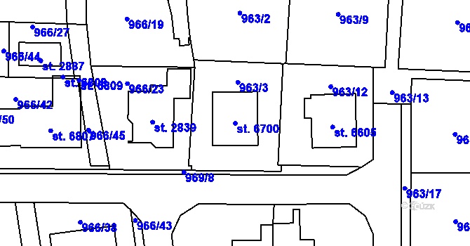 Parcela st. 6700 v KÚ Cheb, Katastrální mapa