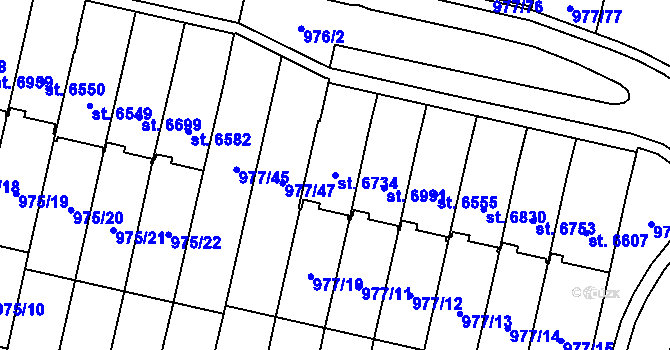 Parcela st. 6734 v KÚ Cheb, Katastrální mapa