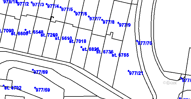 Parcela st. 6736 v KÚ Cheb, Katastrální mapa