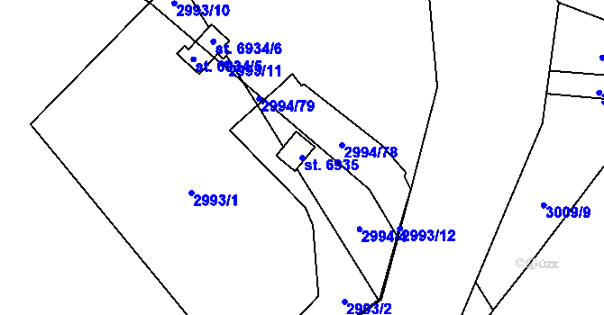 Parcela st. 6935 v KÚ Cheb, Katastrální mapa