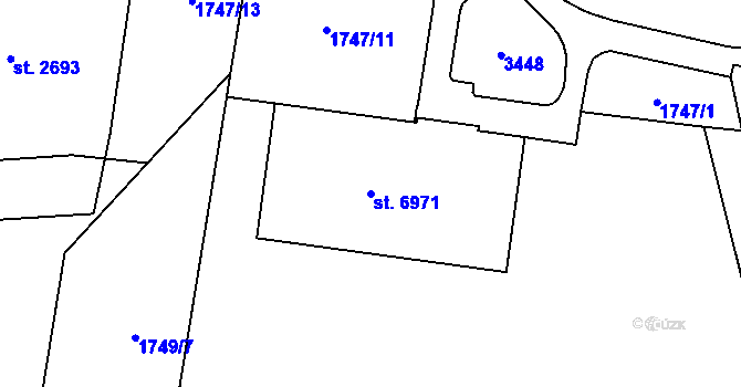 Parcela st. 6971 v KÚ Cheb, Katastrální mapa