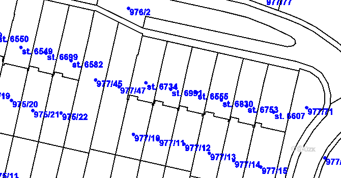 Parcela st. 6991 v KÚ Cheb, Katastrální mapa