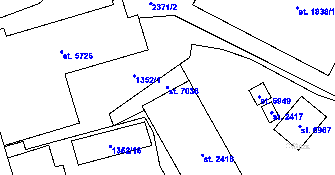 Parcela st. 7036 v KÚ Cheb, Katastrální mapa