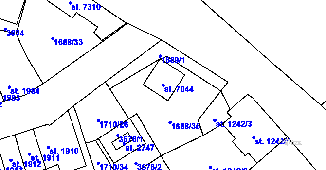 Parcela st. 7044 v KÚ Cheb, Katastrální mapa