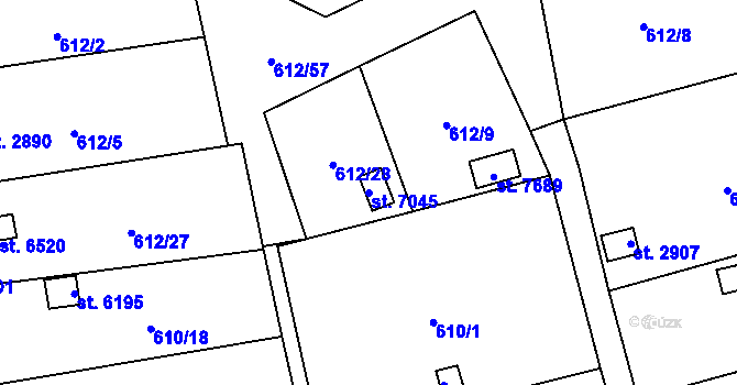 Parcela st. 7045 v KÚ Cheb, Katastrální mapa