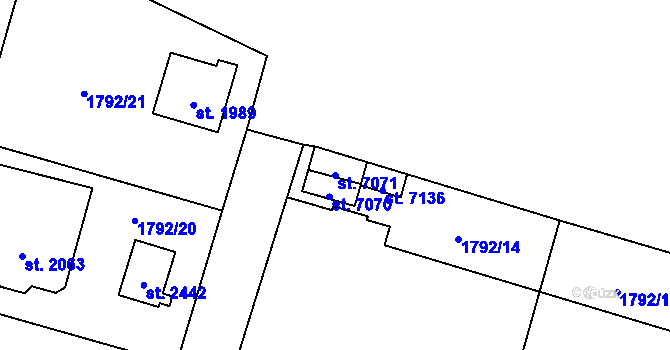 Parcela st. 7071 v KÚ Cheb, Katastrální mapa