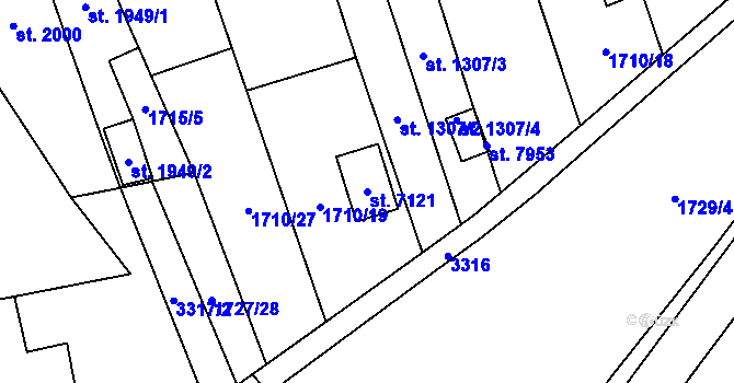 Parcela st. 7121 v KÚ Cheb, Katastrální mapa