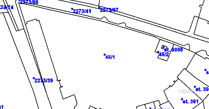 Parcela st. 45/1 v KÚ Cheb, Katastrální mapa