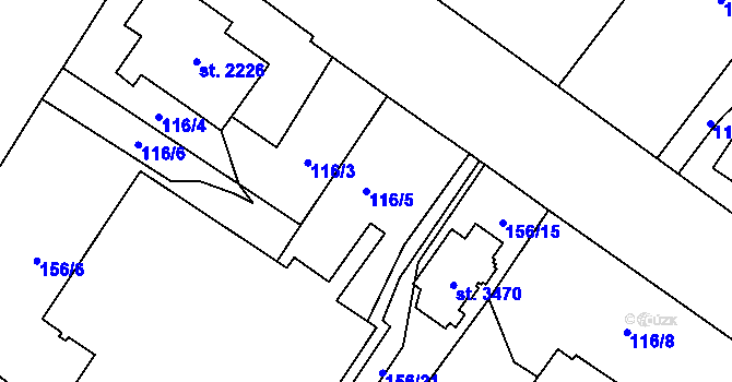 Parcela st. 116/5 v KÚ Cheb, Katastrální mapa