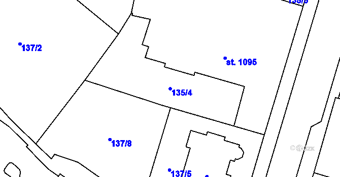 Parcela st. 135/4 v KÚ Cheb, Katastrální mapa
