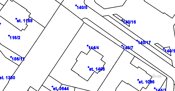 Parcela st. 144/4 v KÚ Cheb, Katastrální mapa