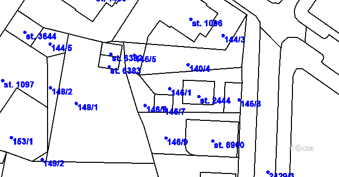 Parcela st. 146/1 v KÚ Cheb, Katastrální mapa