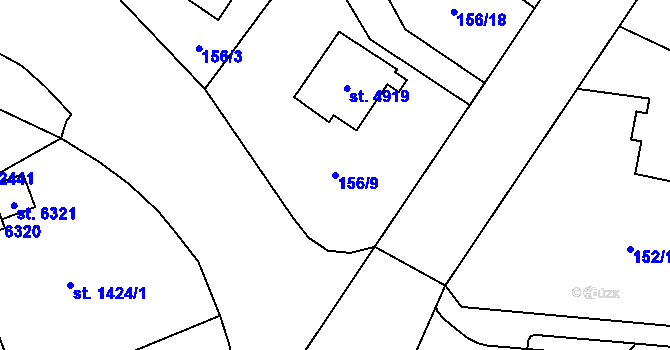 Parcela st. 156/9 v KÚ Cheb, Katastrální mapa