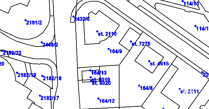 Parcela st. 164/9 v KÚ Cheb, Katastrální mapa