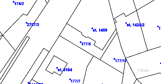 Parcela st. 177/5 v KÚ Cheb, Katastrální mapa