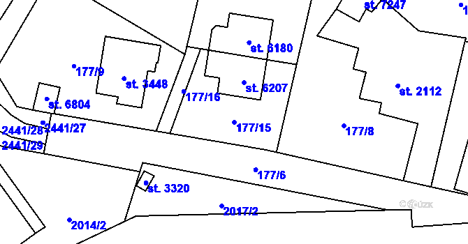 Parcela st. 177/15 v KÚ Cheb, Katastrální mapa