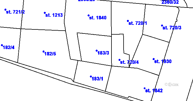 Parcela st. 183/3 v KÚ Cheb, Katastrální mapa