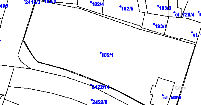 Parcela st. 189/1 v KÚ Cheb, Katastrální mapa