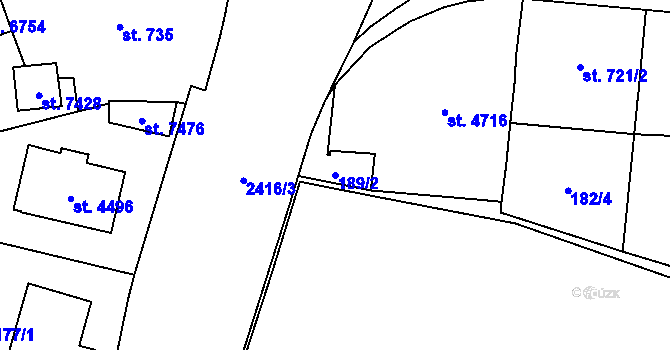 Parcela st. 189/2 v KÚ Cheb, Katastrální mapa