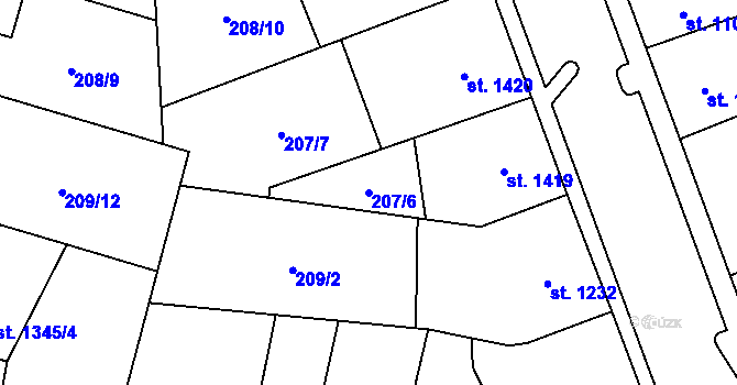 Parcela st. 207/6 v KÚ Cheb, Katastrální mapa