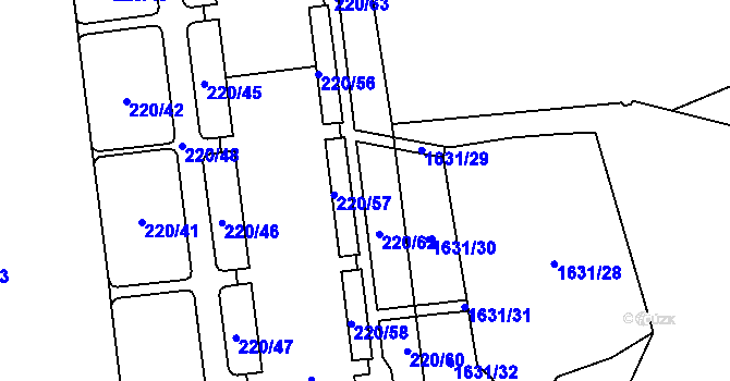 Parcela st. 220/17 v KÚ Cheb, Katastrální mapa