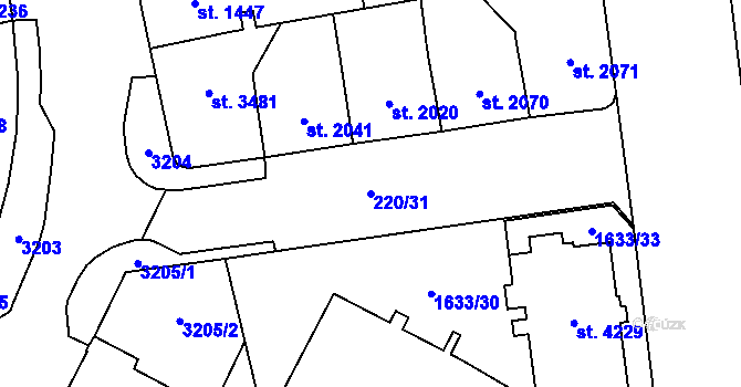 Parcela st. 220/31 v KÚ Cheb, Katastrální mapa