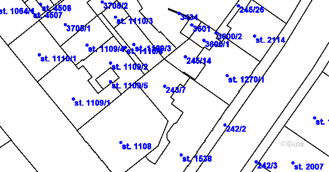 Parcela st. 243/7 v KÚ Cheb, Katastrální mapa