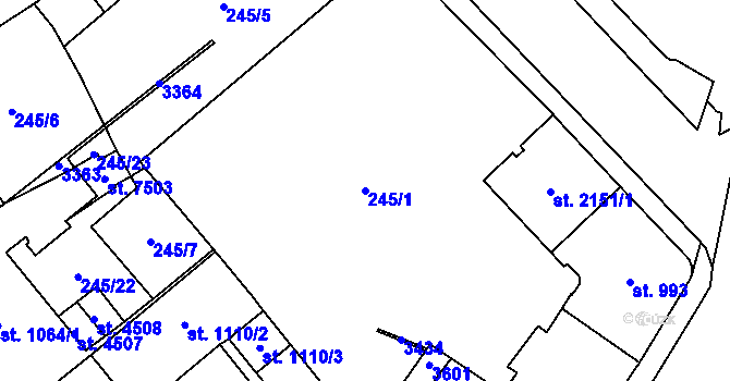 Parcela st. 245/1 v KÚ Cheb, Katastrální mapa