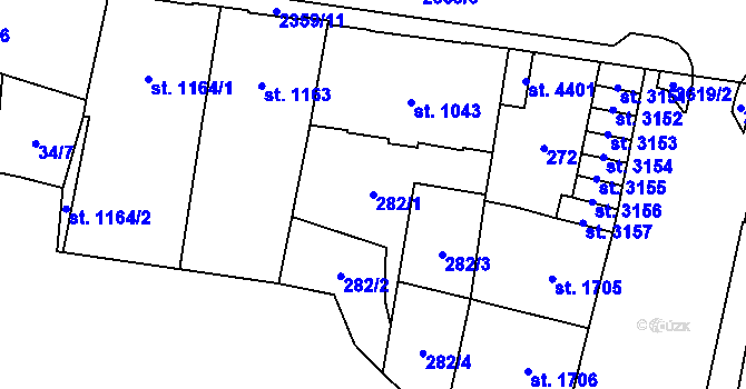 Parcela st. 282/1 v KÚ Cheb, Katastrální mapa