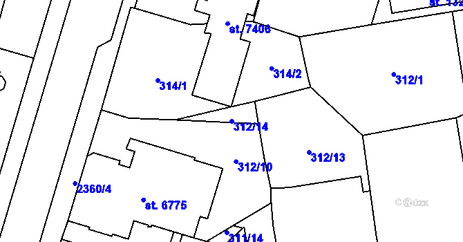 Parcela st. 312/14 v KÚ Cheb, Katastrální mapa