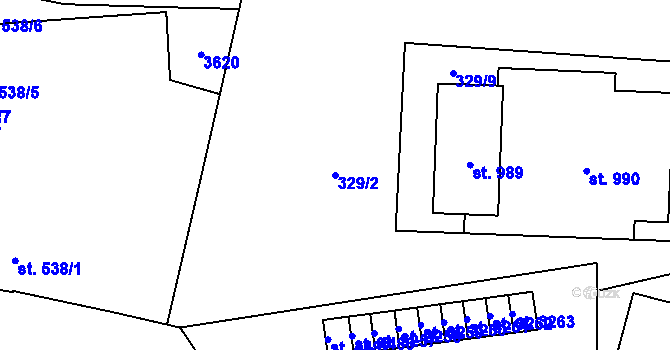 Parcela st. 329/2 v KÚ Cheb, Katastrální mapa