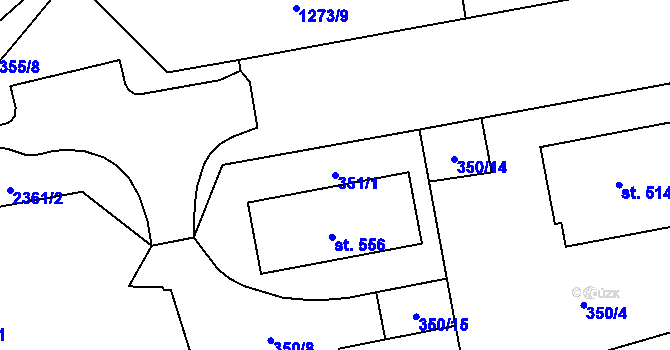 Parcela st. 351/1 v KÚ Cheb, Katastrální mapa