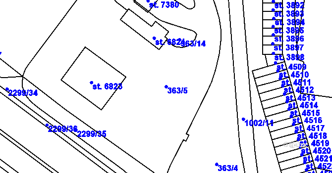Parcela st. 363/5 v KÚ Cheb, Katastrální mapa