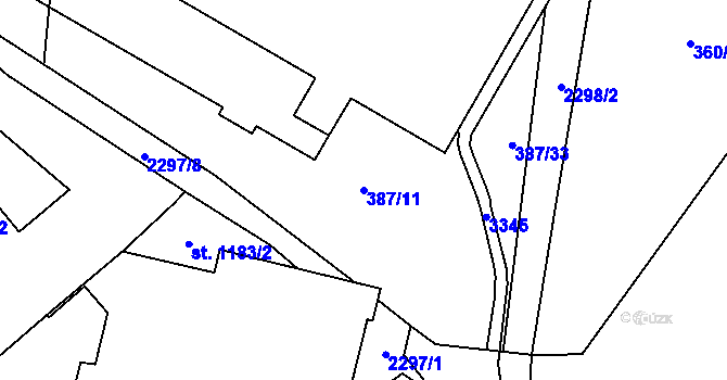 Parcela st. 387/11 v KÚ Cheb, Katastrální mapa