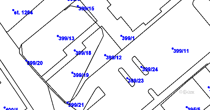 Parcela st. 399/12 v KÚ Cheb, Katastrální mapa