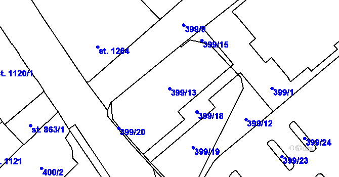 Parcela st. 399/13 v KÚ Cheb, Katastrální mapa
