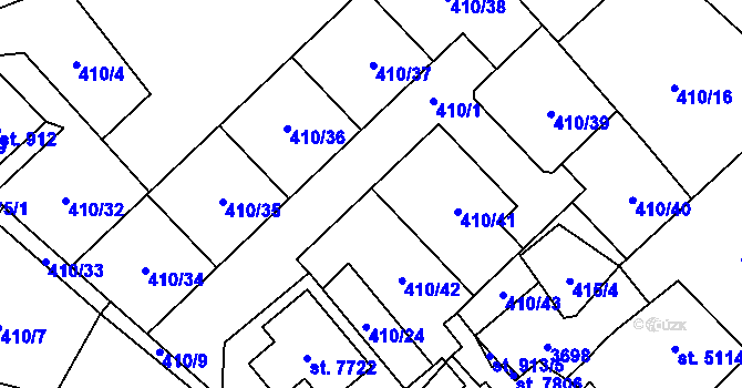 Parcela st. 410/1 v KÚ Cheb, Katastrální mapa