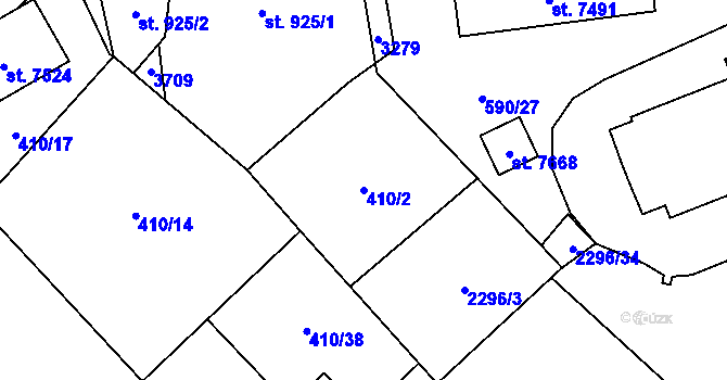 Parcela st. 410/2 v KÚ Cheb, Katastrální mapa