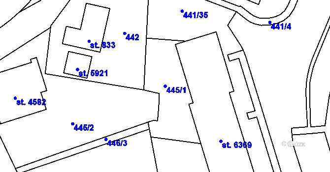Parcela st. 445/1 v KÚ Cheb, Katastrální mapa