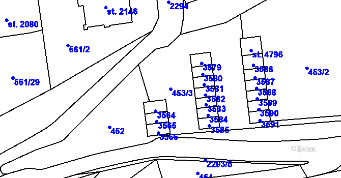 Parcela st. 453/3 v KÚ Cheb, Katastrální mapa