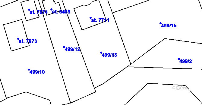 Parcela st. 499/13 v KÚ Cheb, Katastrální mapa