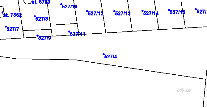 Parcela st. 527/4 v KÚ Cheb, Katastrální mapa