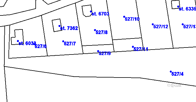 Parcela st. 527/9 v KÚ Cheb, Katastrální mapa